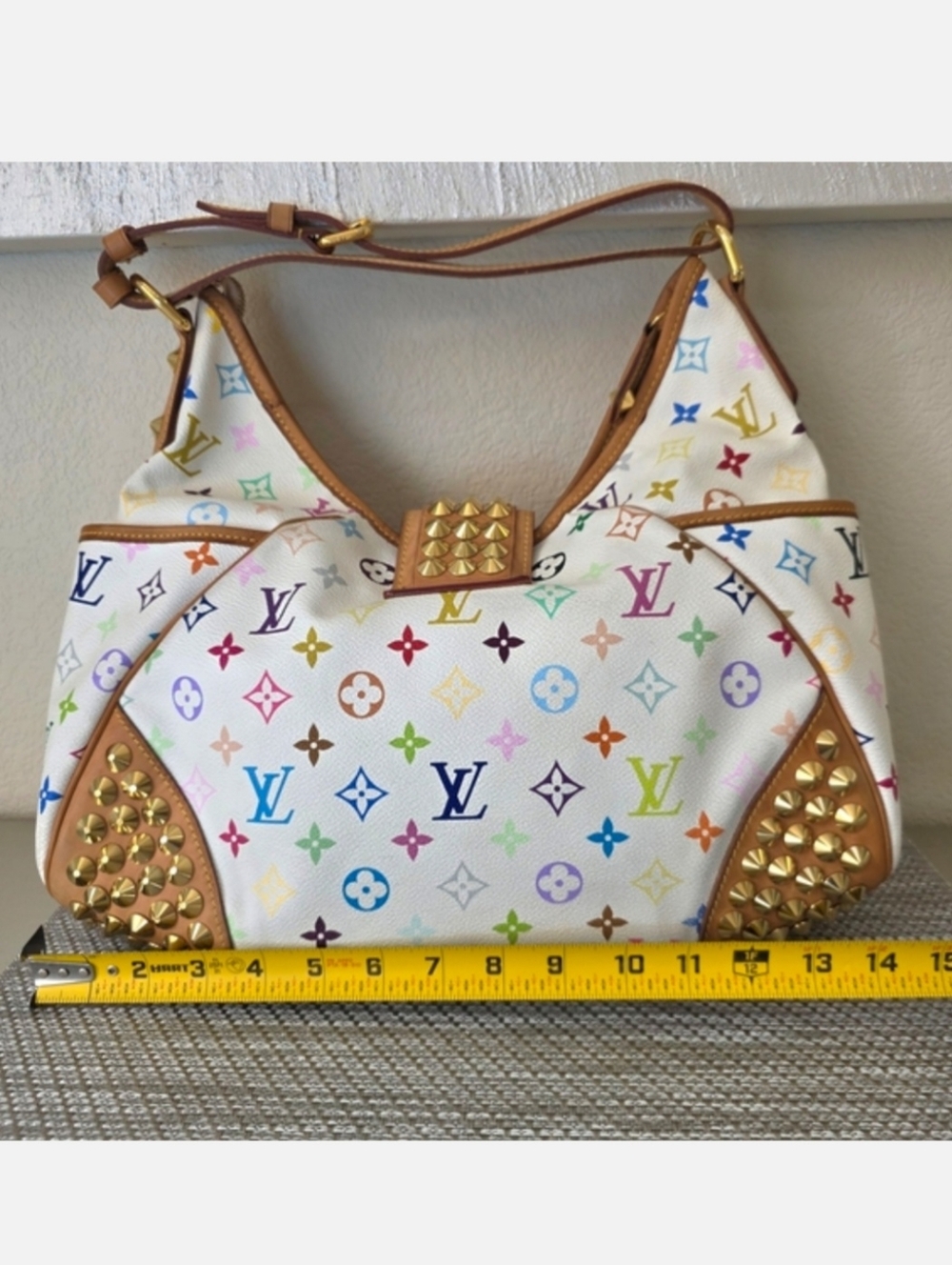 ♥RARE Louis Vuitton White Murakami Multicolor Monogram Gold Studded Shoulder Bag - Picture 13 of 15